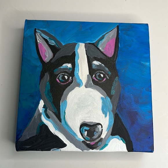Hand Crafted Other - Bull Terrier original hand painted acrylic on gallery wrapped canvas. 6”x6”